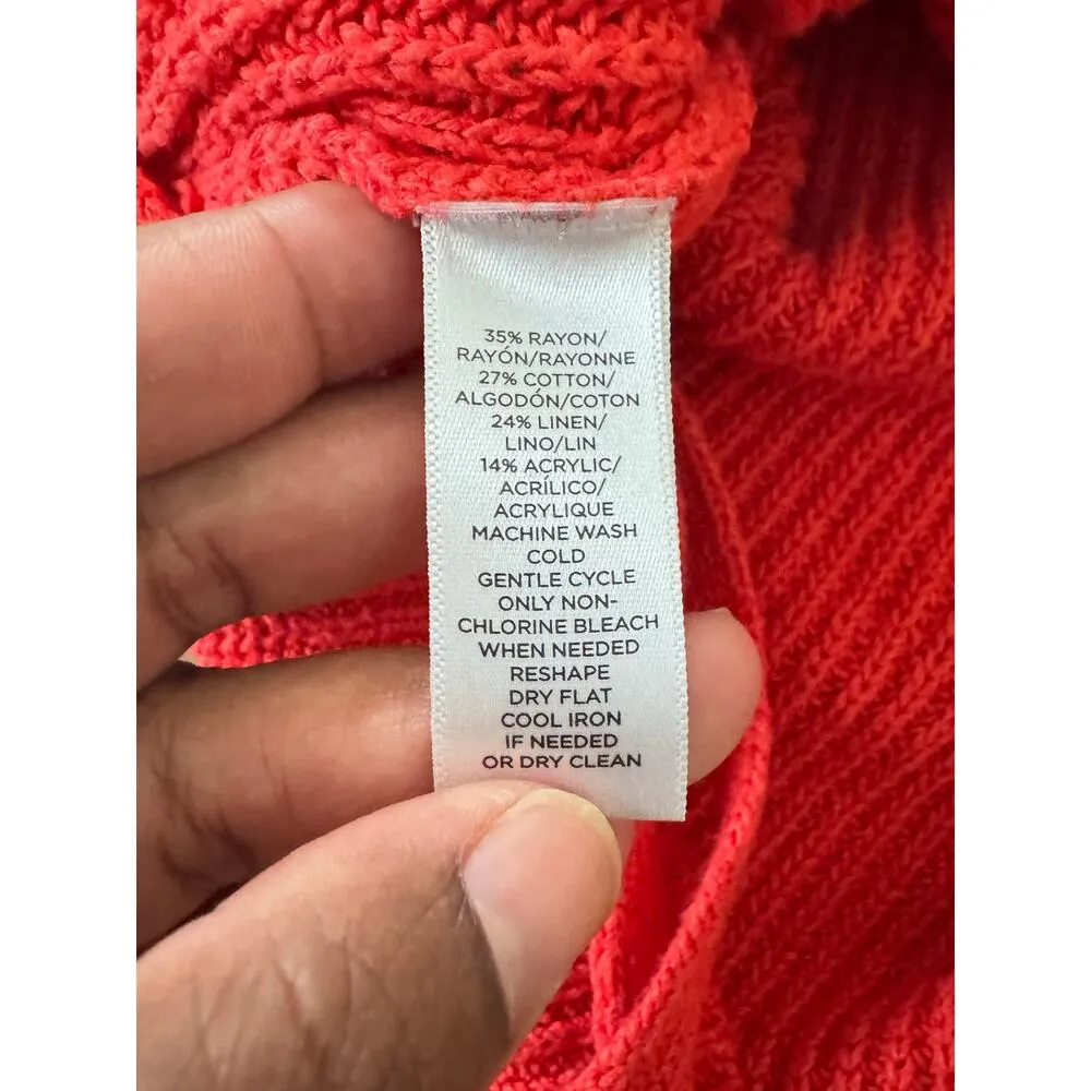 LOFT Sleeveless Knit Tunic Top Red Side Tie Ribbed Sweater Tank XS - Image 2