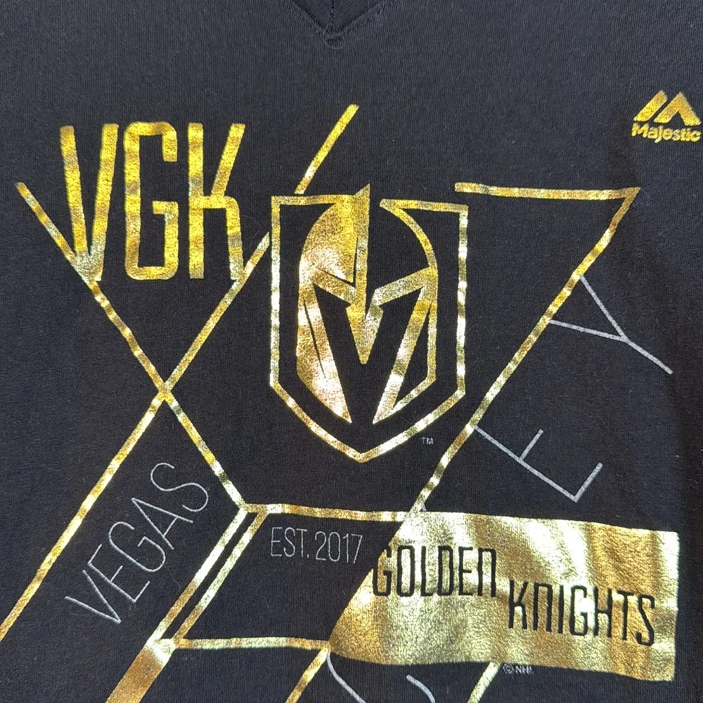 NHL VGK Vegas Golden Knights Black Gold V-Neck Hockey Shirt Size Large EUC #2910 - Image 4