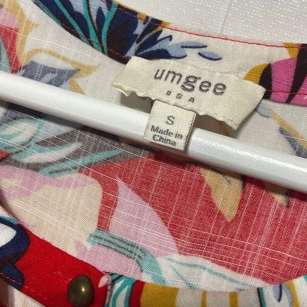 Umgee Red Floral Swing Dress Sleeveless Small - Image 9