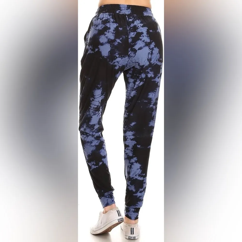 NWT Leggings Depot Tie Dye Buttery Soft Joggers in Blue/Black Size M - Image 3