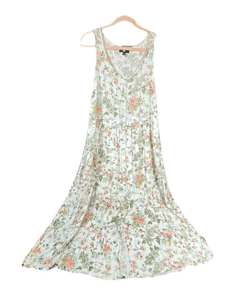 Frye Floral Maxi Dress L Sleeveless Button Romantic Cottagecore Country Peasant - Image 4