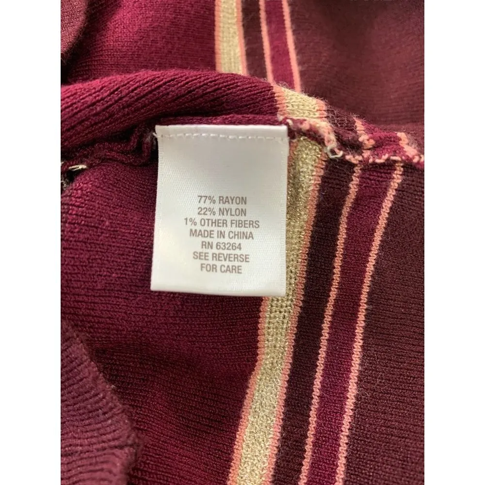 DressBarn Women's Burgundy & Gold Stripped Top - Image 4