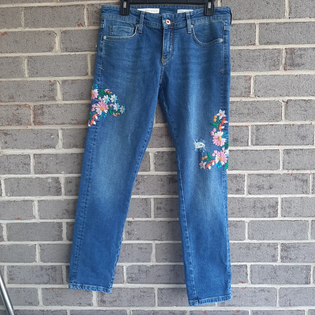 Anthropology straight leg blue Embroidered Jeans - Image 2