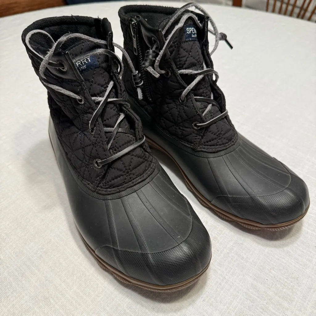 Sperry Syren Gulf Waterproof Lace Up Black  Quilted Womens Waterproof Boots 9 - Image 4