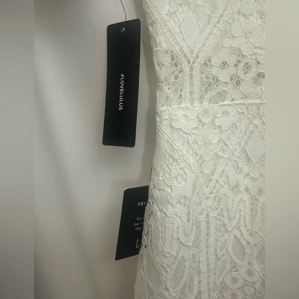 Lulus Remarkable White Sheer Lace Short Sleeve Mini Dress Size Small Bridal NWT - Image 4