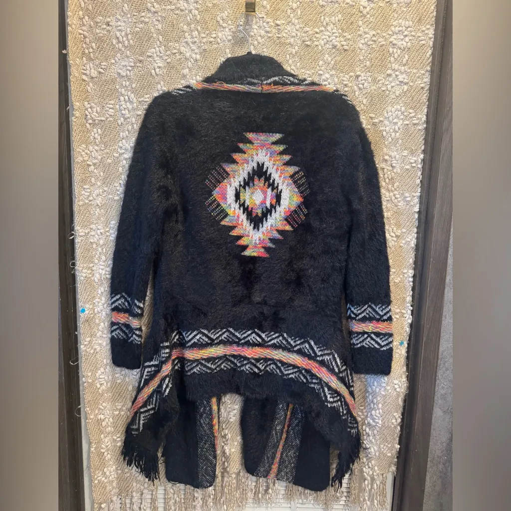 Aztec Bohemian Western cardigan with fringe Size S/M Black Size M - Image 2