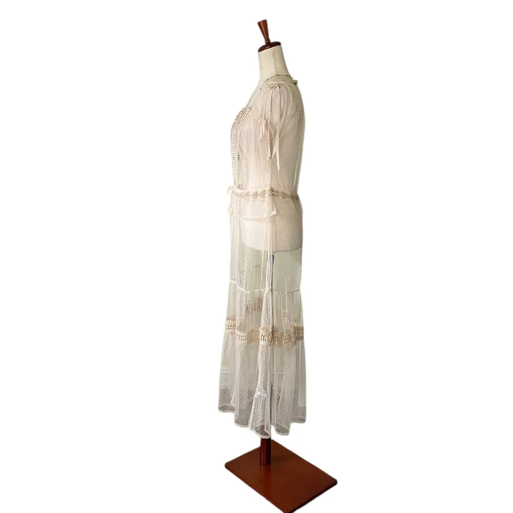 Express Washed Cream Sheer Satin & Lace Kimono Duster - Image 9