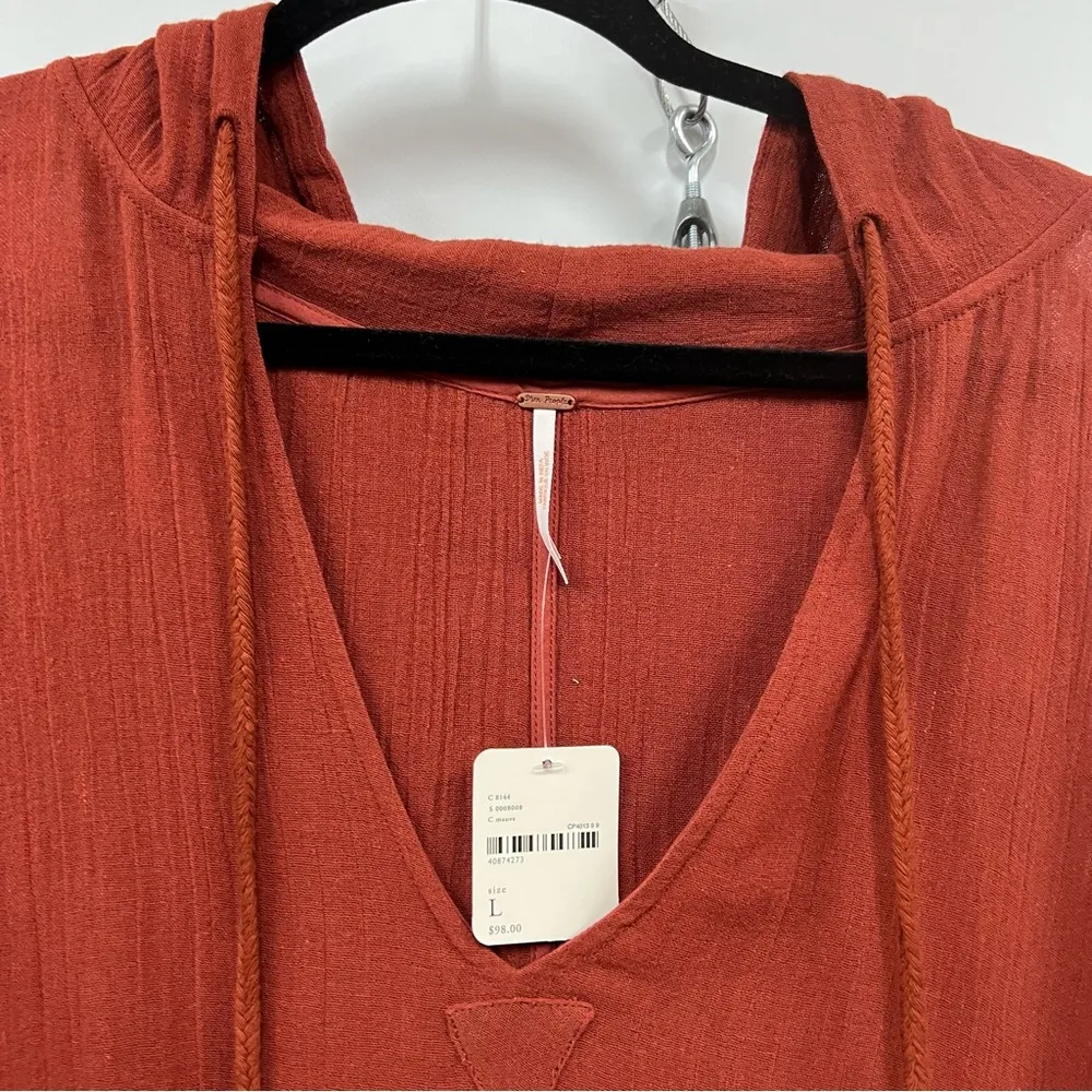 NWT Free People mauve Rust Hooded Poncho with Tassels 100% cotton oversized - Image 2