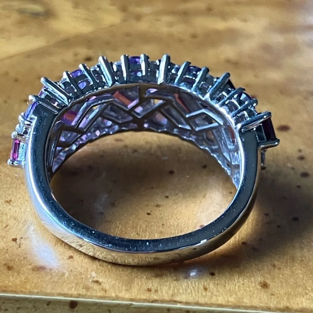 Natural Rhodolite Garnet Amethyst Sterling Silver Ring Size 7 Purple - Image 4