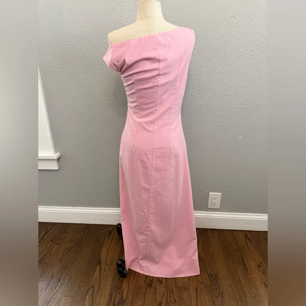 NWT Assymetric Neck‎ Ruched Maxi Dress in Pink Size XS - Image 7