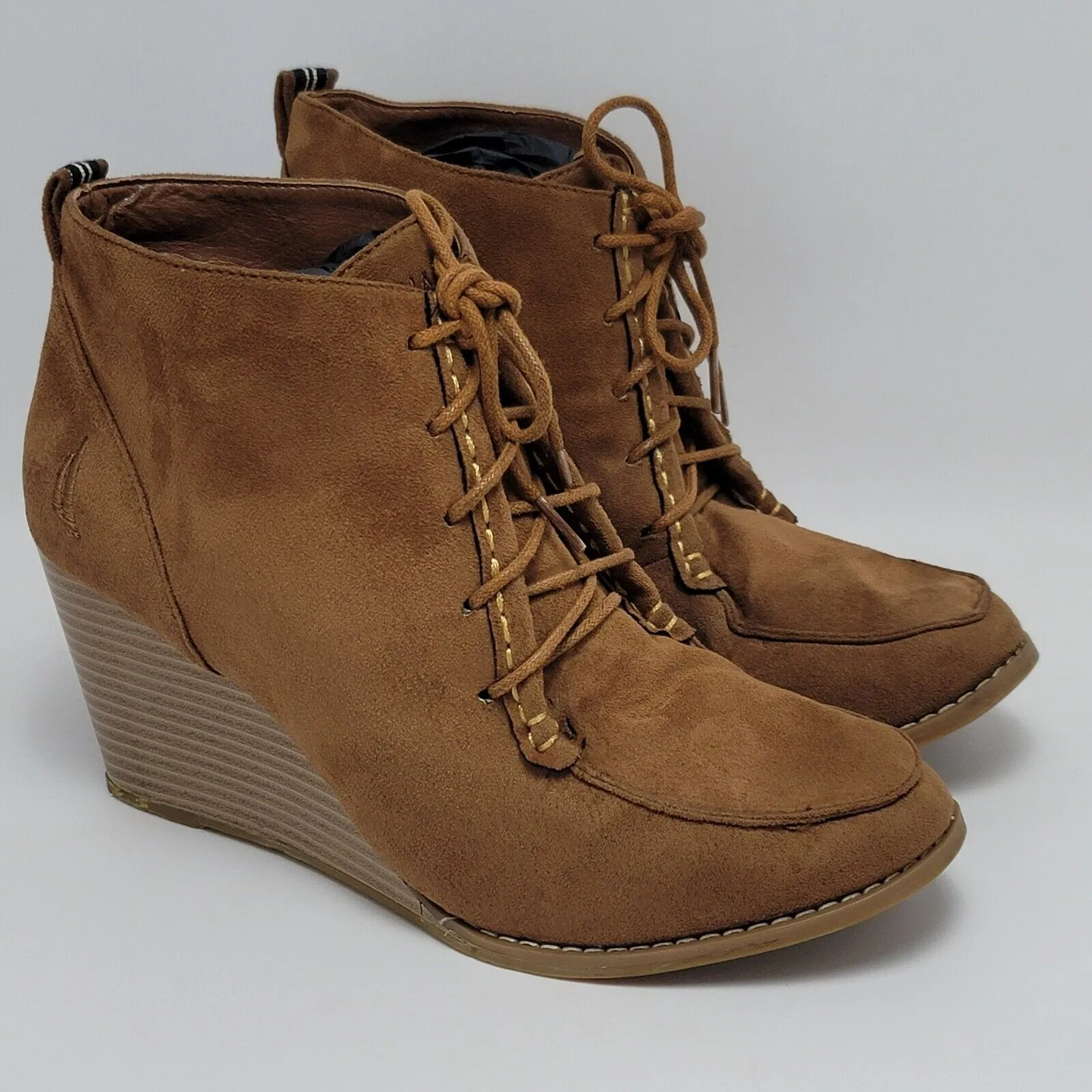 Nautica Martingale Womens Brown Suede Leather Lace Up Wedge Booties Size 10 - Image 9