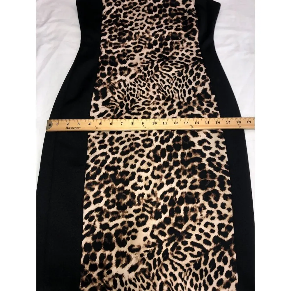 Mob Wife Leopard Print Dress Size 6 Scuba Knit Sheath Cap Sleeve Stretch Edgy - Image 5