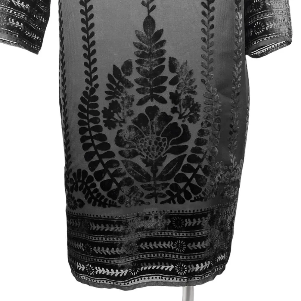 Marks & Spencer Women's Black Floral Boat Neck 3/4 Sleeve Mini Shift Dress Sz 10 - Image 3