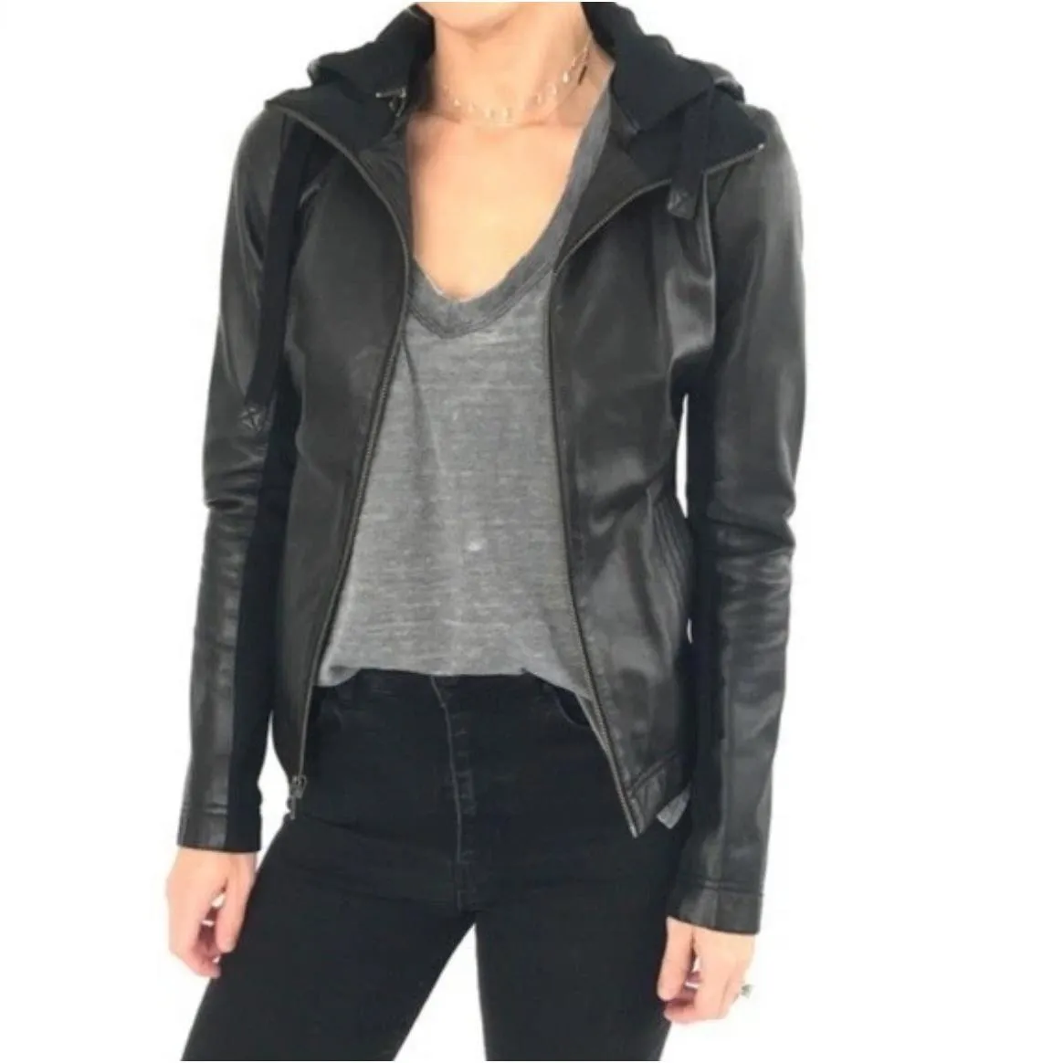 Athleta Strut Leather Hooded Jacket - Image 9