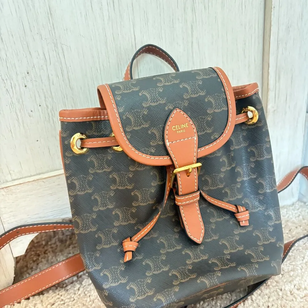 Mini Triomphe Leather Backpack Brown - Image 3