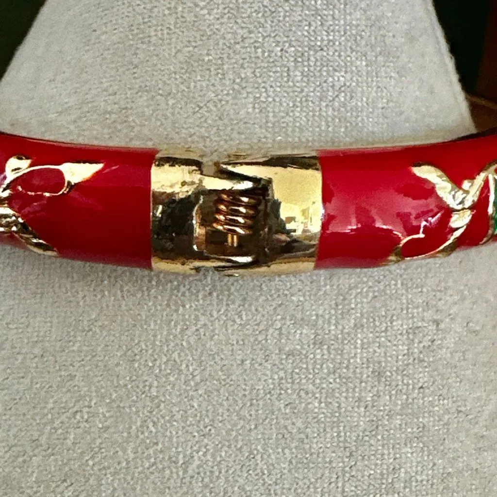 Red Floral Cloisonné Enamel Gold - Image 4