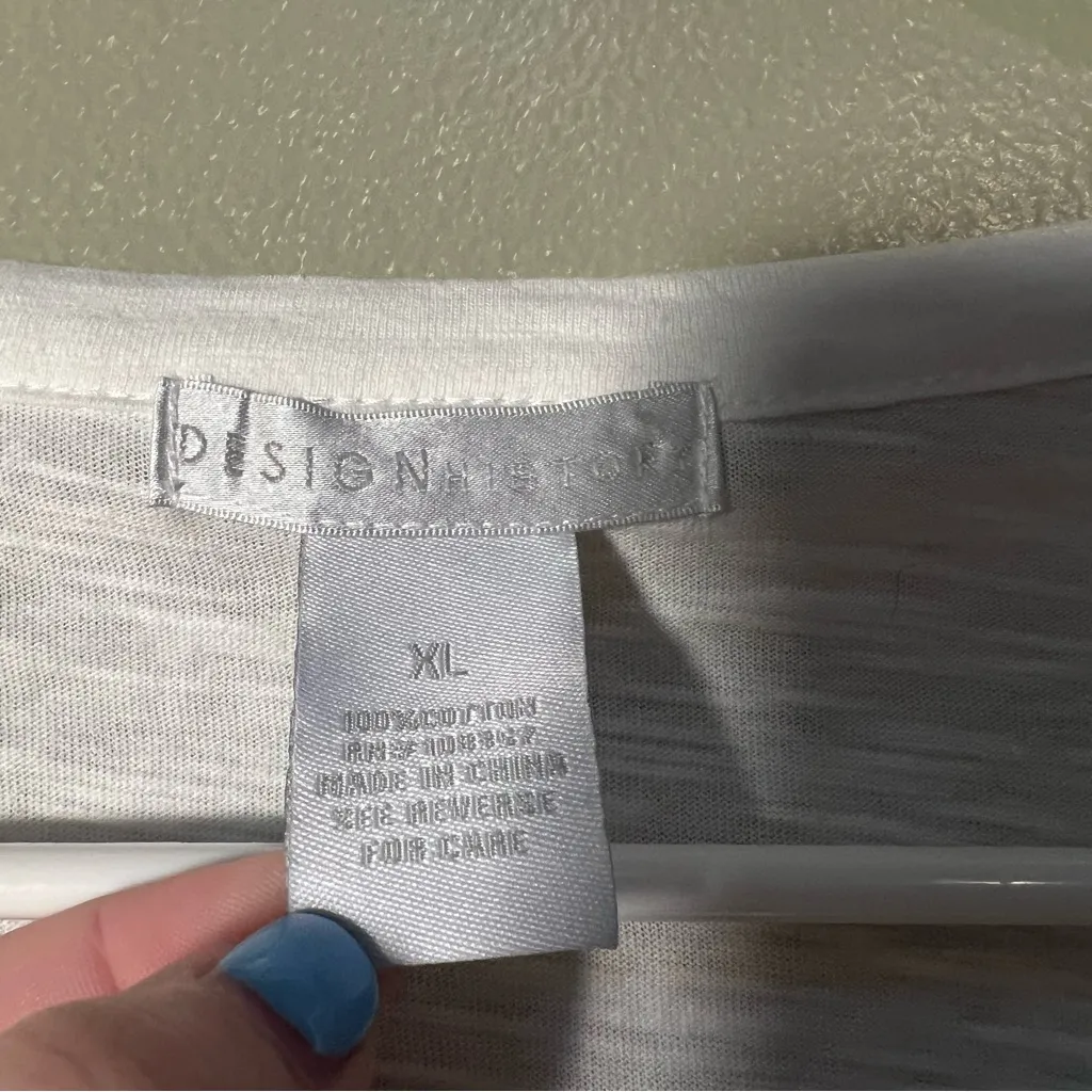 Design History Gauzy T-Shirt White Wide Sleeves Crochet XL - Image 8