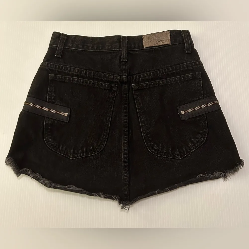 Carmar Zipper Zip Front Black Denim Jean Mini Skirt Washed Black Size 25 - Image 2