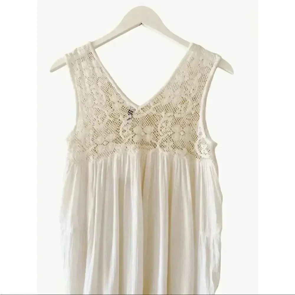 Raviya Sleeveless Lace Bridal Boho Embroidered Beachwear White Mini Dress SZ S - Image 7