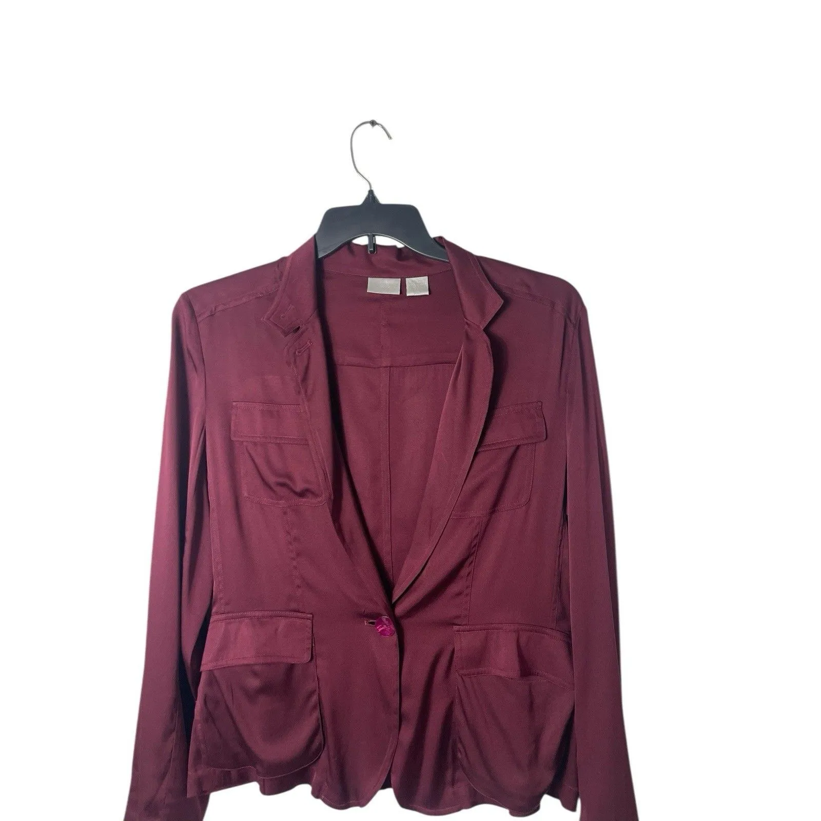 Spiegel Silk Blend Blazer Top Women’s 18 Burgundy Satin One Button 90s Holiday - Image 2