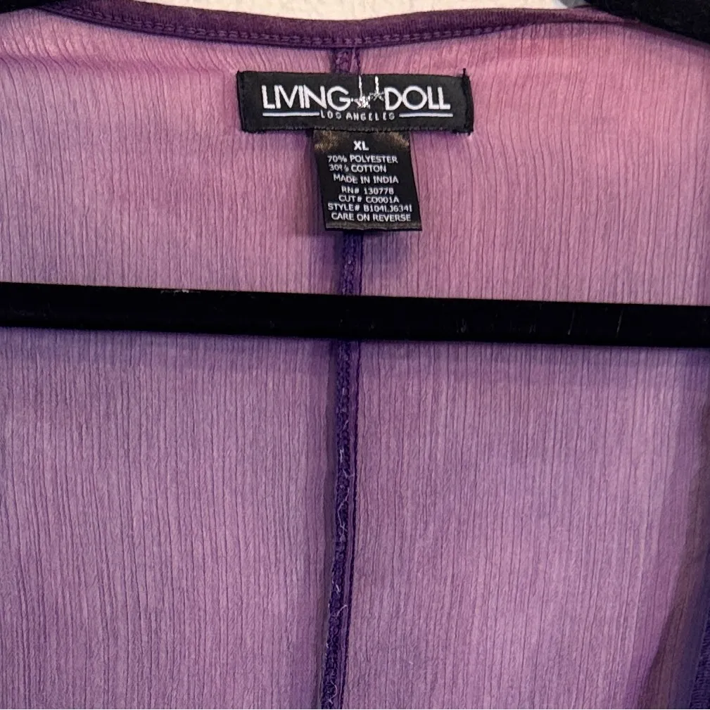 Living Doll Sheer Purple Tie Dye Tunic Blouse Womens XL Sequins Boho Festival - Image 8