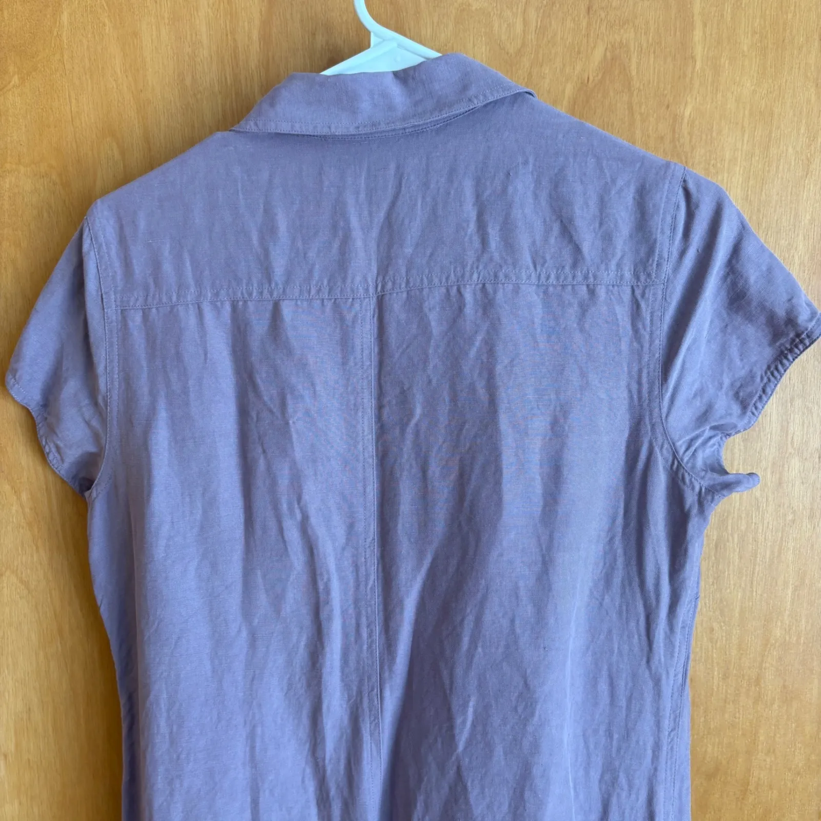 Easy Spirit Silk Linen Button‎ Down Midi Dress Womens Size 6 Purple Lavender - Image 4