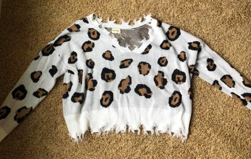 Lala Factory Leopard Spotted Sweater White Size M - Image 2