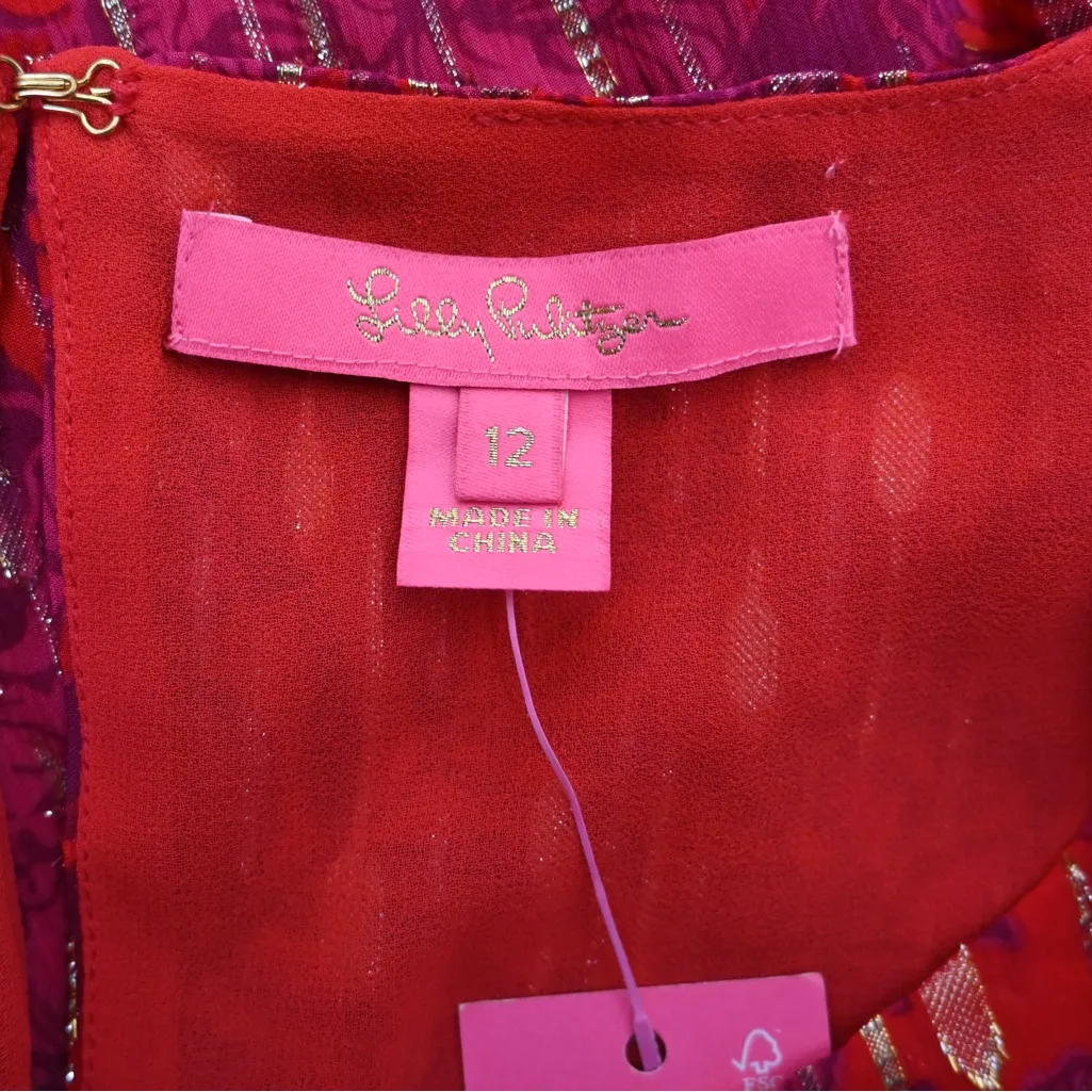 Lilly Pulitzer Womens 12 Alfreda Amaryllis Red Secret Hideaway Lined Blouse  NEW - Image 8