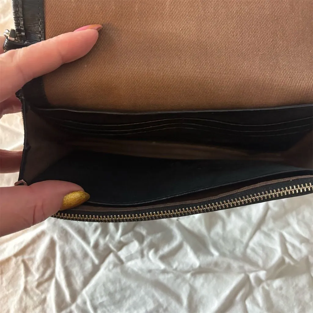 Lauren Ralph Lauren Black Leather Chain Shoulder Bag Clutch Wallet - Image 7