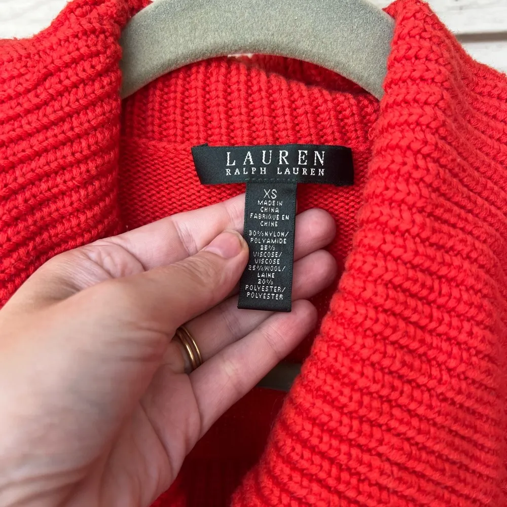 Lauren Ralph Lauren Burnt Orange Red Turtleneck Cowl Wool Sweater Women's Sz XS - Image 2
