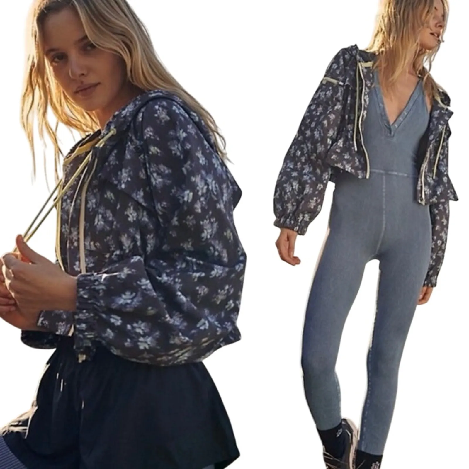 FREE PEOPLE FP MOVEMENT Break My Heart Hooded Jacket Sz L New w/o Tag MSRP $128 Blue Size L - Image 2