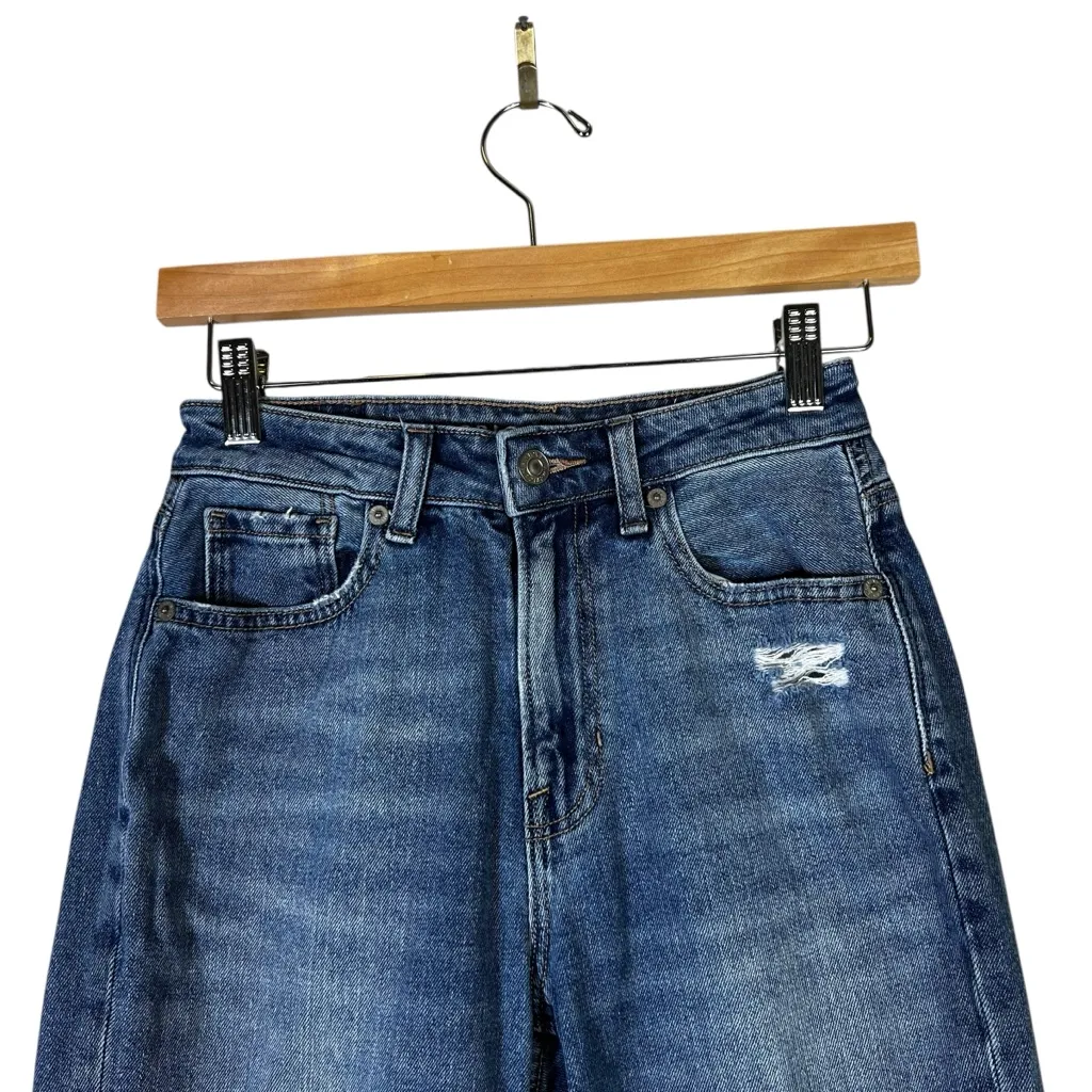 American Eagle Mom Jeans Womens 00 Medium Wash Distressed Knee High Rise Grunge - Image 3