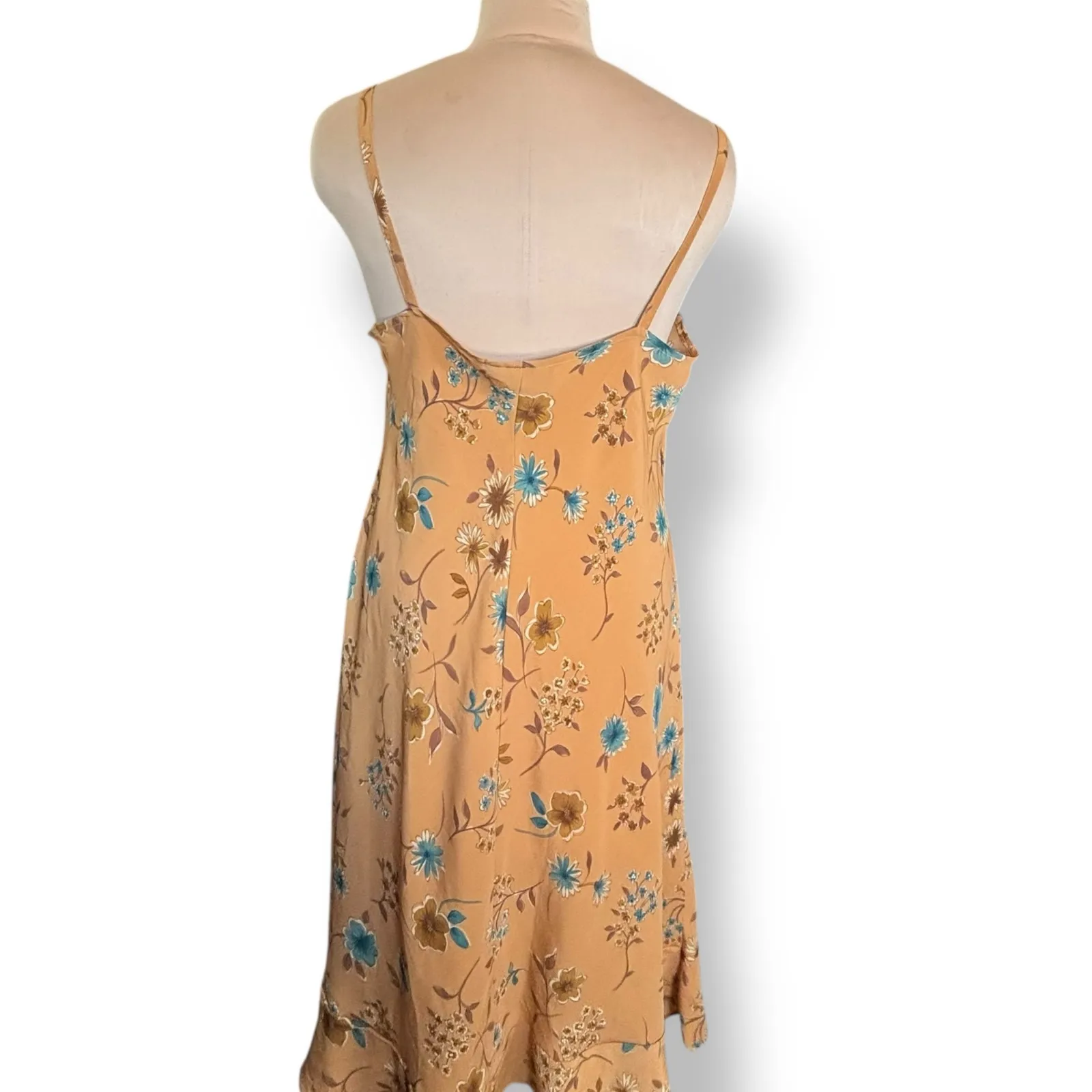 Mile Gabrielle Yellow Floral Midi Slip Dress Blue Flower Print Boho Romantic - Image 6