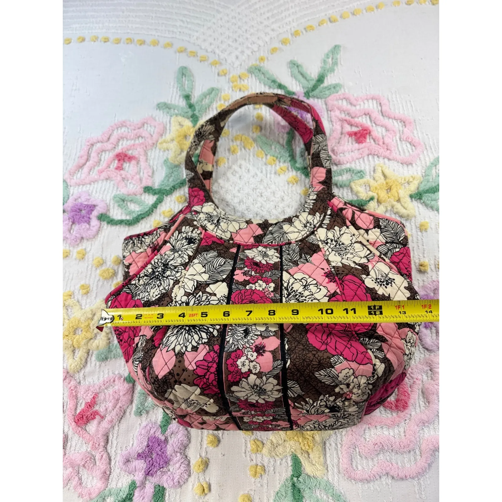 Vera Bradley Quilted Floral Shoulder‎ Bag Pink Brown White Tote Purse - Image 3