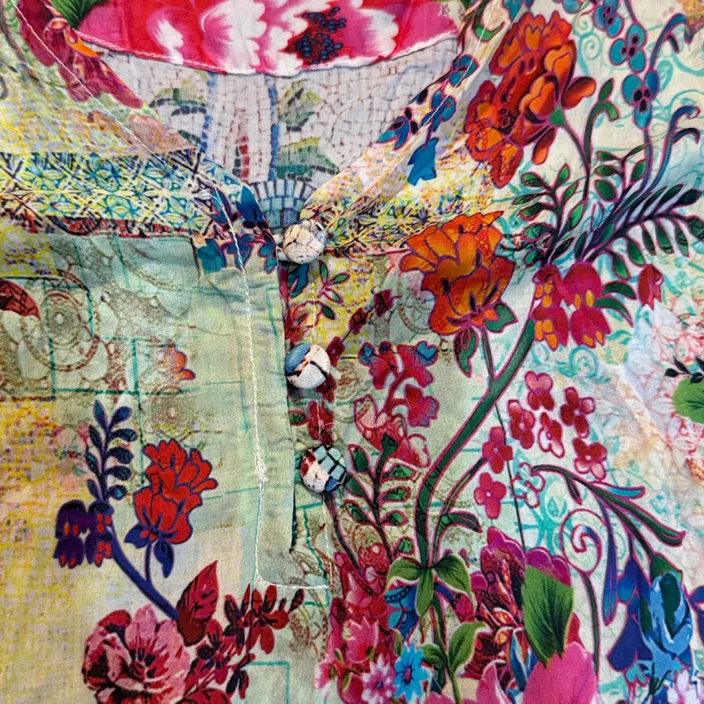 Lulalife Patchwork Floral Shirt Dress Size Medium Blue - Image 6