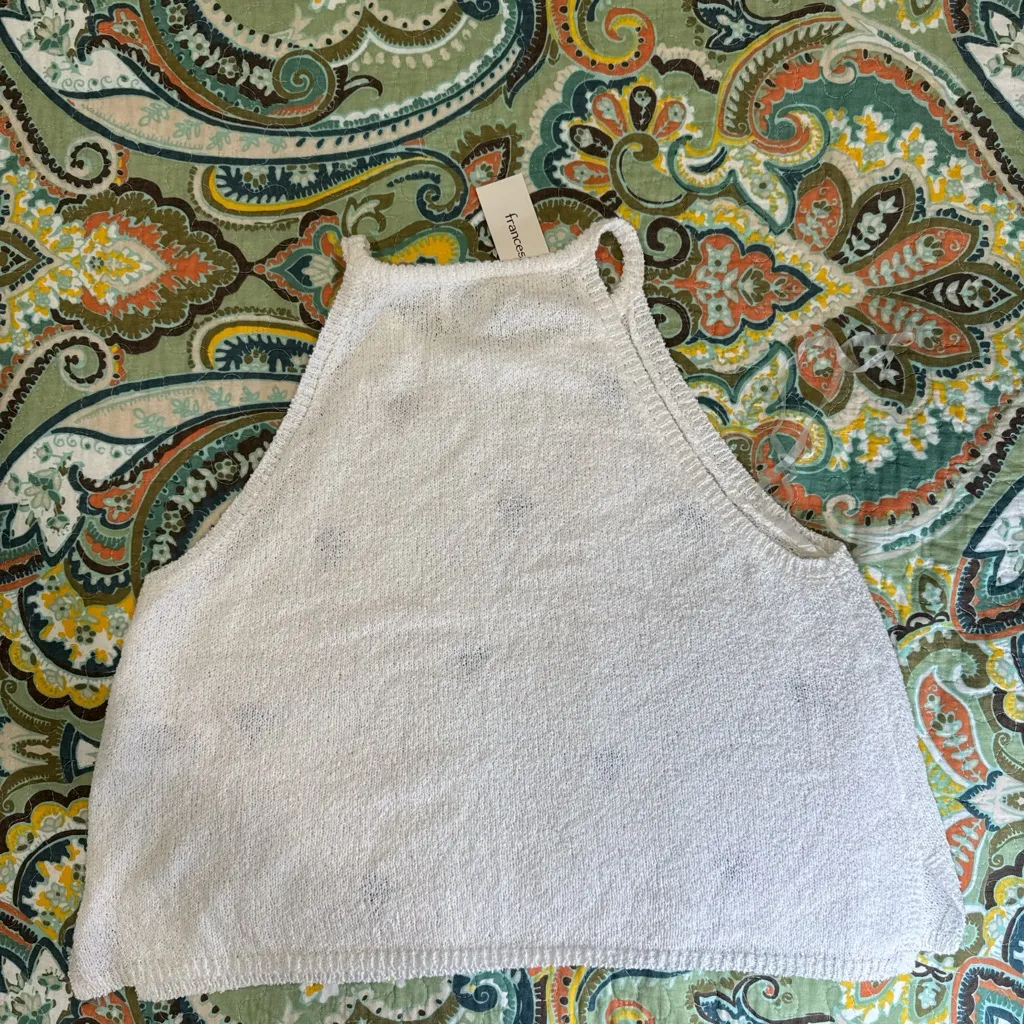 Blue Rain White Sweater with Green Palm Design - Image 3