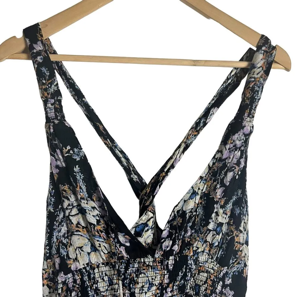 Free People Washed Ashore Black Floral Print Twist Back Mini Dress Size M - Image 4