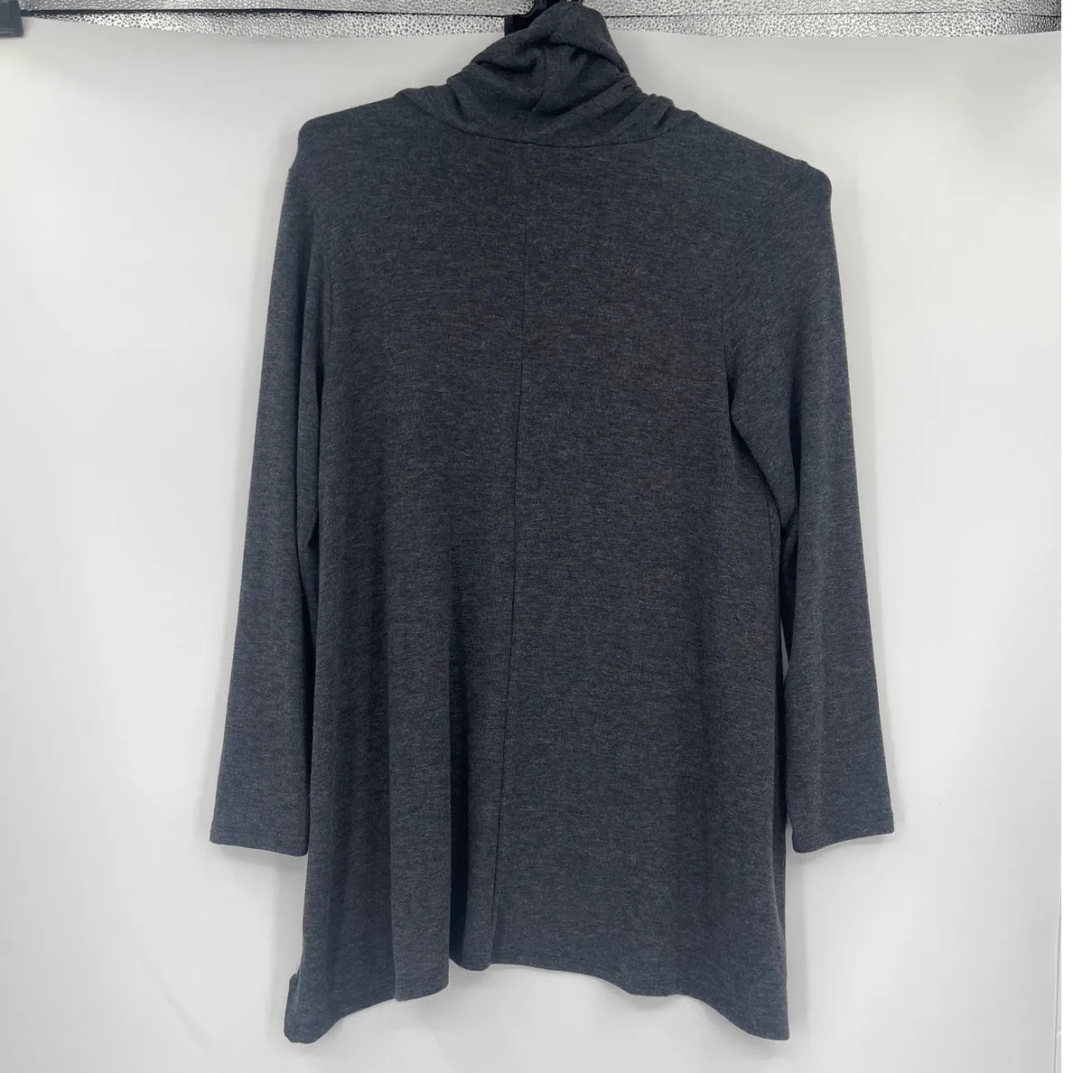 Y2K Casting Cowl Neck Tunic Womenst Top Sz M Boho Crochet Lace Knit US Cozy Fall Gray Size M - Image 6