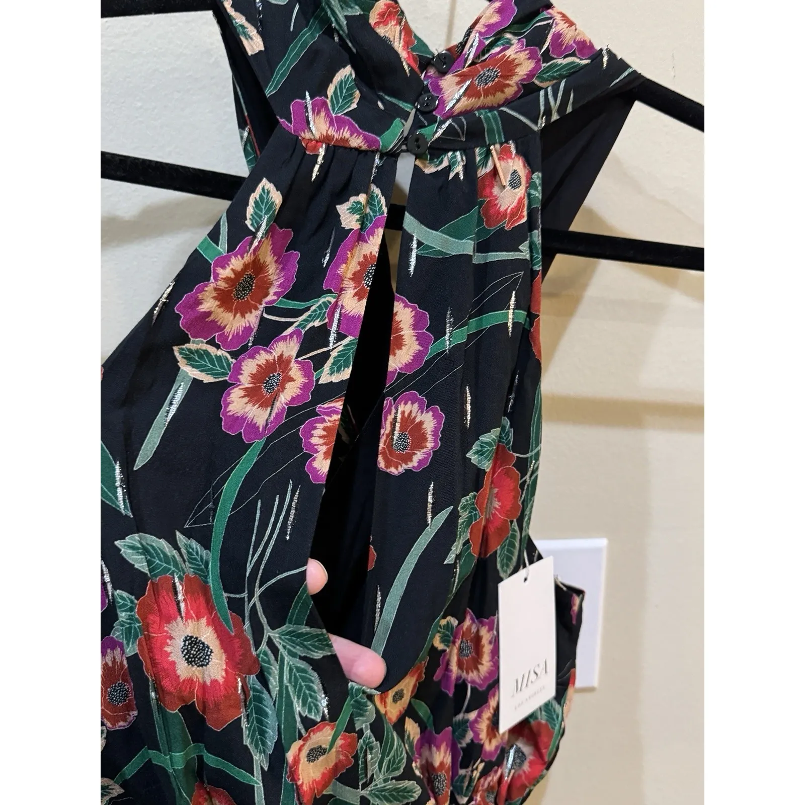 NEW MISA Halter Kora Floral Jumpsuit with Pockets Black Size‎ XS retail $470 - Image 10