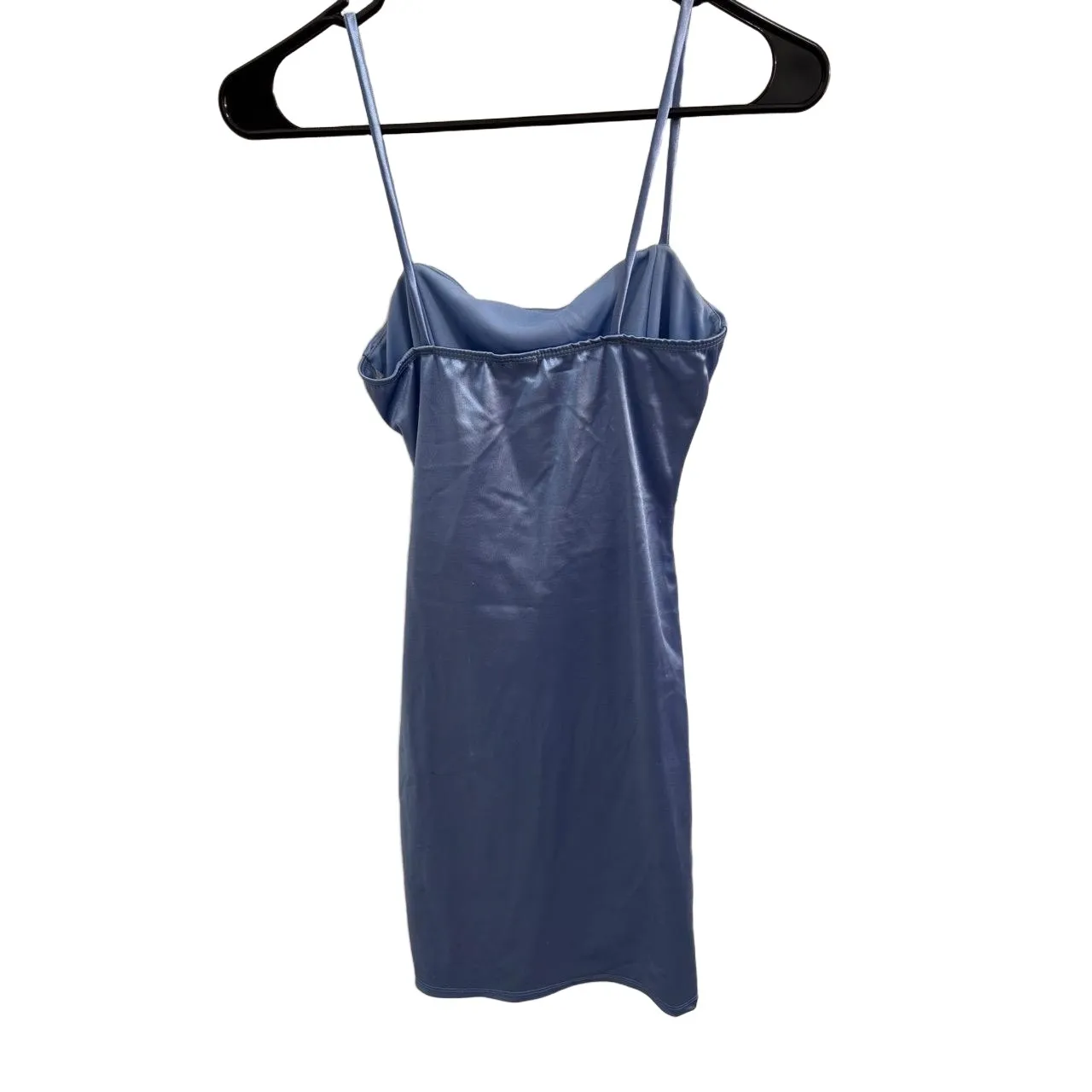 Windsor Light Blue Satin Ruched Cowl‎ Neck Mini Dress S - Image 3