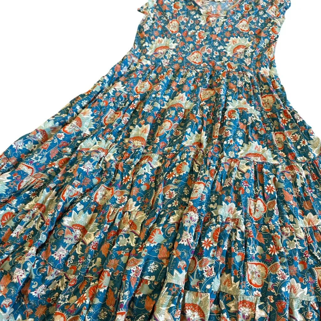 Soft Surroundings Kara Midi Dress Fiery Teal Print T-Shirt Flowy Petite Medium - Image 4