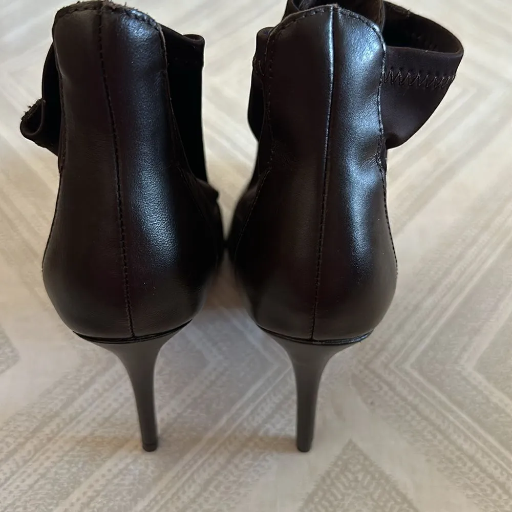 Charles By Charles David Dark Brown Ankle Boot Mixed Media Leather Front Zip - Image 5