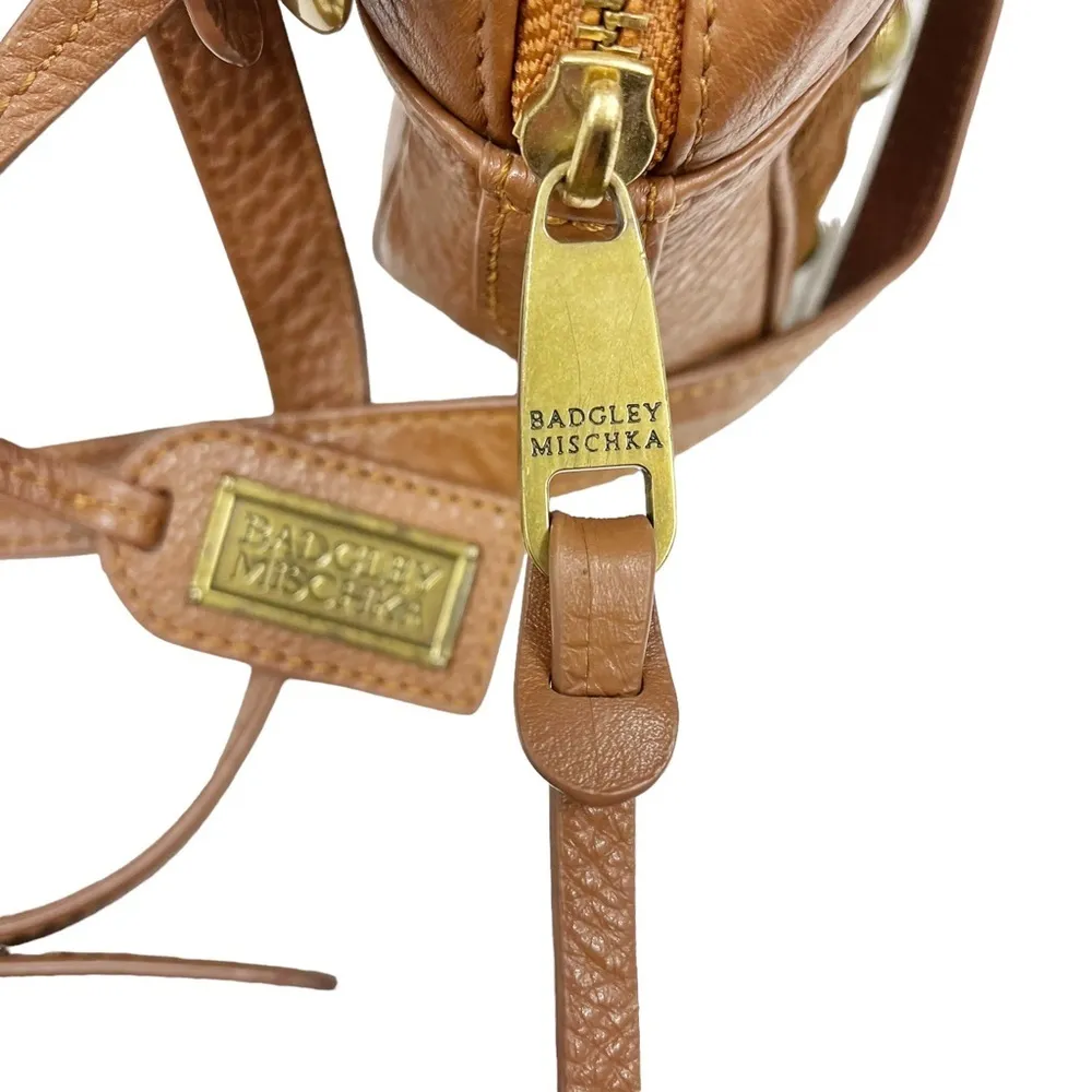 Badgley Mischka Studded Pebbled Leather Crossbody Purse Bag Brown - Image 5