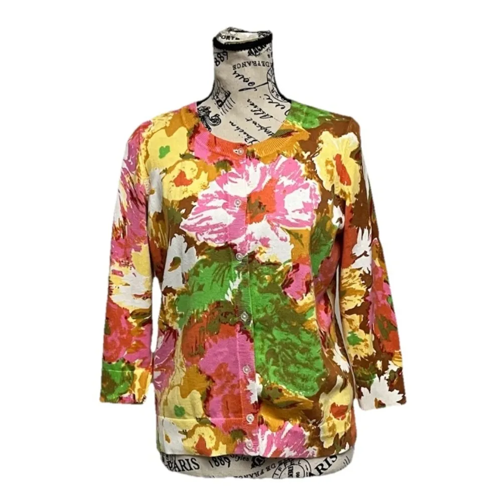 Talbots Pima Cotton Floral Cardigan Sweater M Multicolor Coquette Cottegecore - Image 2