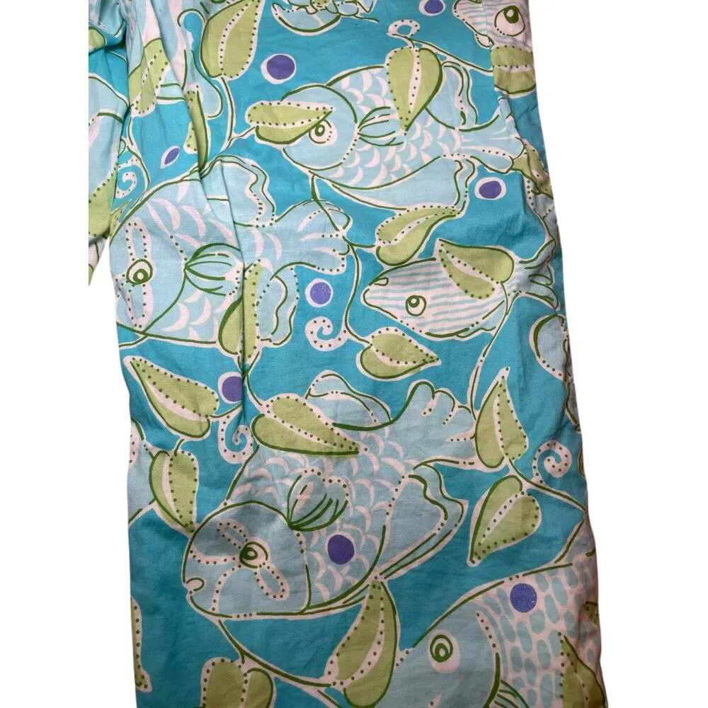 Vintage Lilly Pulitzer Women 0 Happy Fish Crab Beach Pants Capri Crop Blue Green - Image 8