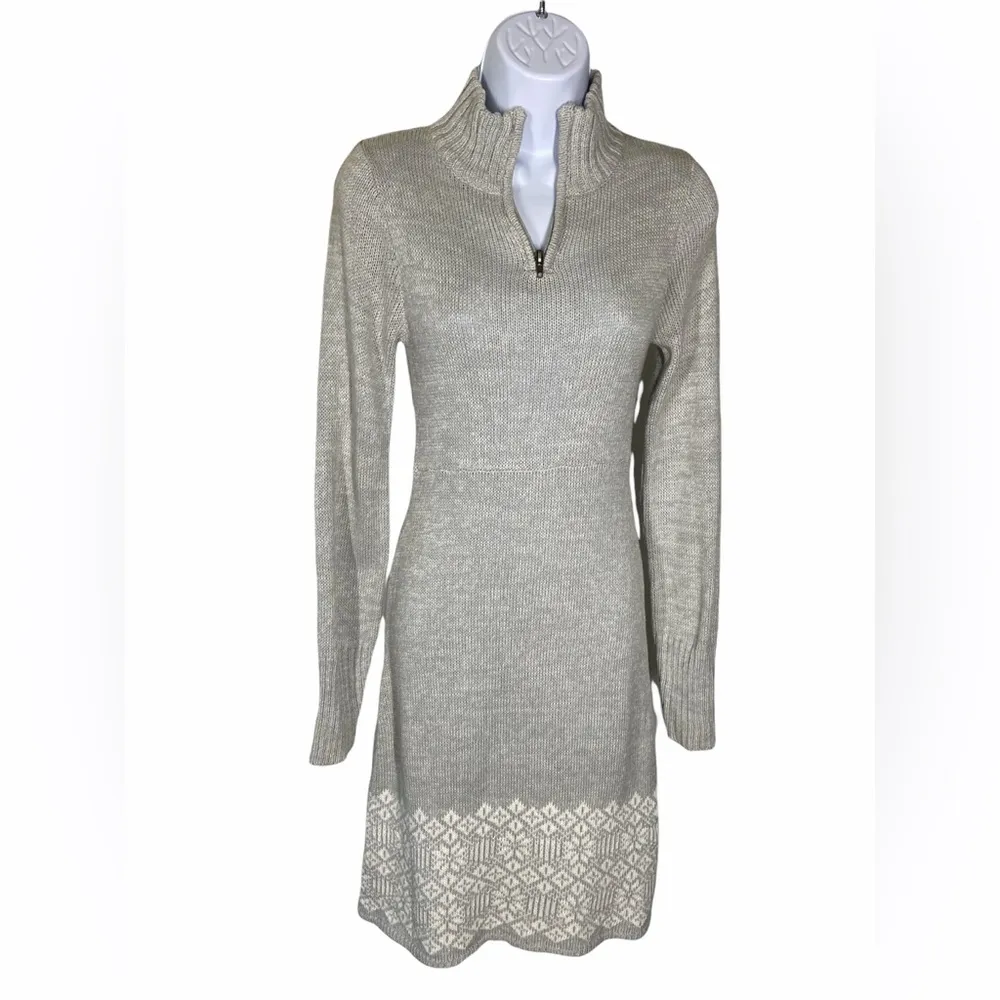 Soybu Gray Nordic Print Quarter Zip Long Sleeve Sweater Dress Women’s Size Large - Image 2