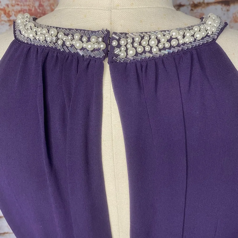 Purple Chiffon Beaded Keyhole Halter Maxi Dress Gown size Large bridesmaid - Image 12