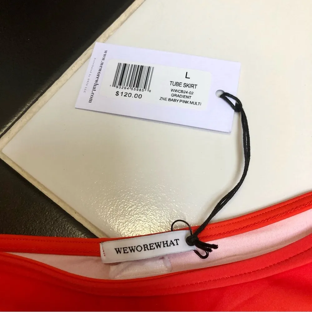 NWT WeWoreWhat Tube Mini Skirt Gradient Fade Neon Pink Orange Grapefruit size L - Image 10