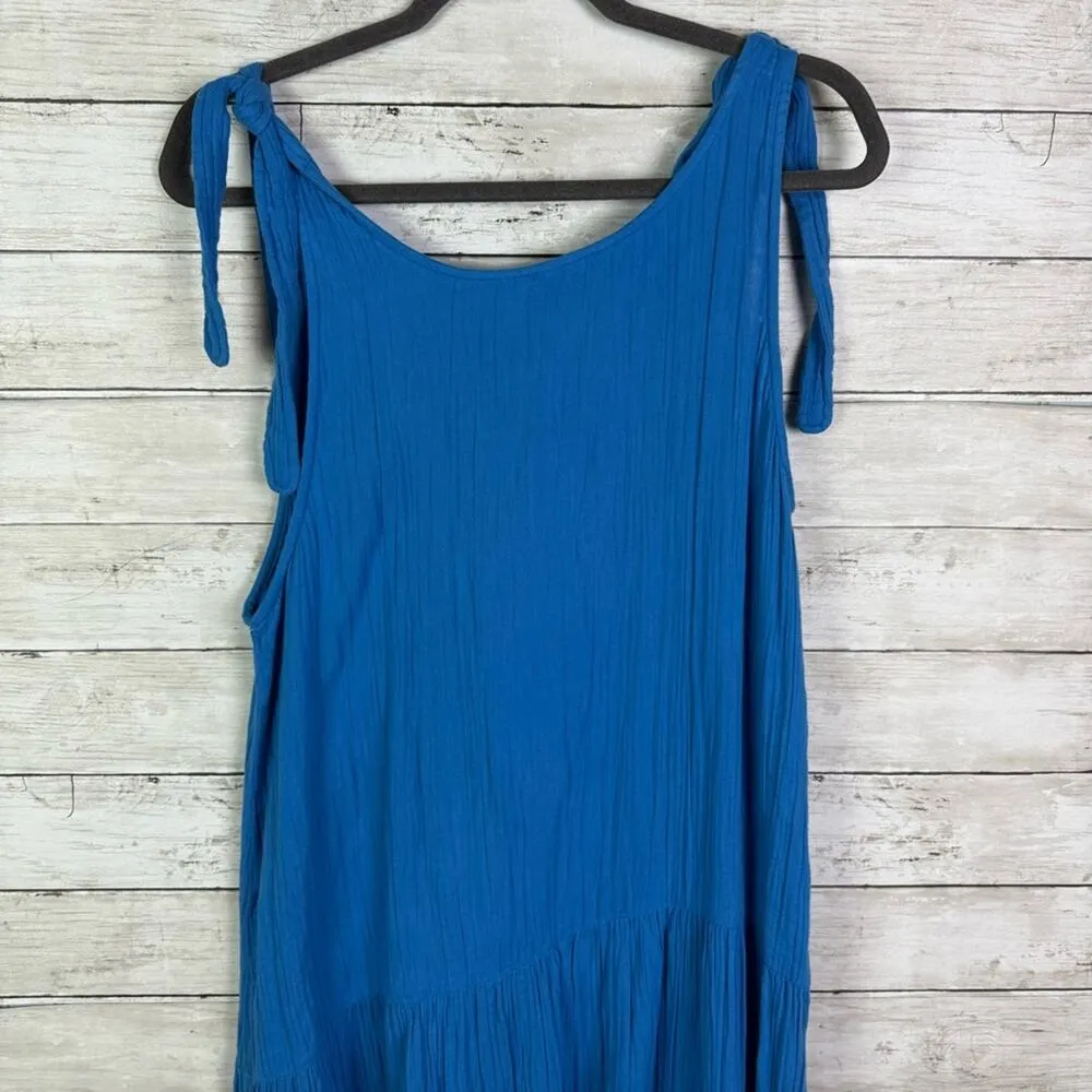 Lilla P Double Gauze Tie Strap Peplum Dress Size Small Blue - Image 3