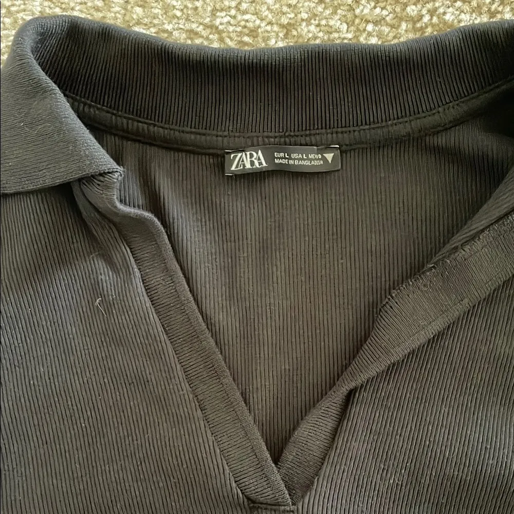 Zara Charcoal Ribbed Collared Top - Image 2